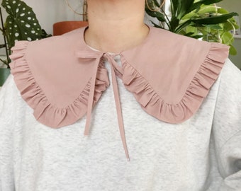 Dusty Pink Cotton Oversized Collar, Removable Collar, Frill collar, Detachable Frill collar, Layering Collar