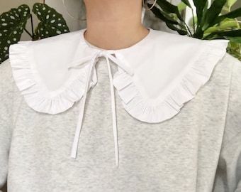 Extra Wide White Cotton Removable Collar, Frill collar, Detachable Frill collar, Layering Collar, Oversized Collar- White