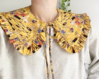 The Kiss Print Cotton Removable Collar, Gustav Klimt painting print Frill collar, Detachable Frill collar, Layering Collar, Oversized Collar