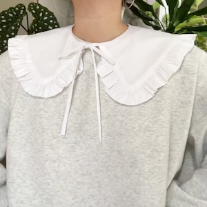 Extra Wide White Cotton Removable Collar, Frill collar, Detachable Frill collar, Layering Collar, Oversized Collar- White