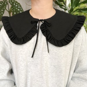 Extra Wide Black Cotton Removable Collar, Frill collar, Detachable Frill collar, Layering Collar, Oversized Collar- Black