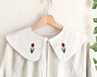 Tulip White Cotton Wide Collar, Detachable collar, Layering Collar, Oversized Collar, Oversized Collar
