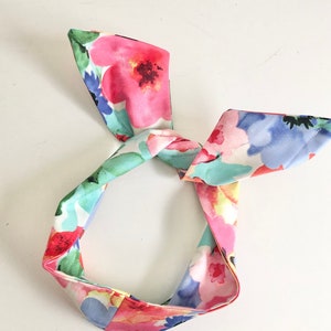 Diadema de alambre de algodón con estampado floral, diadema ancha, diadema con nudo envolvente para el cabello, aspecto de bufanda en la cabeza,