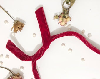 Red Velvet Wire Headband: Skinny Knot Hair Wrap, Handmade in UK