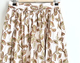 Printed Linen Midi Skirt, Painting Print Skirt, Flared Midi skirt, 1950 Skirt, Full Skirt- Beige