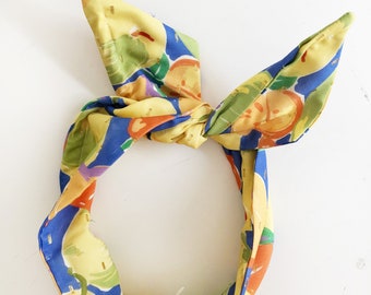 Fruit Print Lurex Wire Headband, Wide headband, Hair Wrap Knot headband, Head Scarf look,