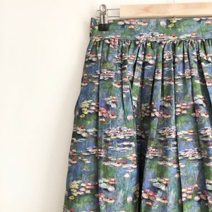 Water Lilies Printed Cotton Midi Skirt, Art Print Skirt, Wearable Art Midi skirt, 1950 Skirt, Full Skirt, Monet Print Skirt image 1