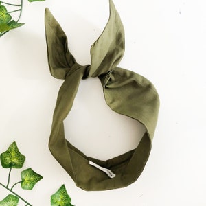 Khaki Cotton Wire Headband, Wide headband, Hair Wrap Knot headband, Head Scarf look,