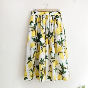 Lemon Print Cotton Midi Skirt, Painting Print Skirt, Flared Midi skirt, 1950 Skirt, Full Skirt