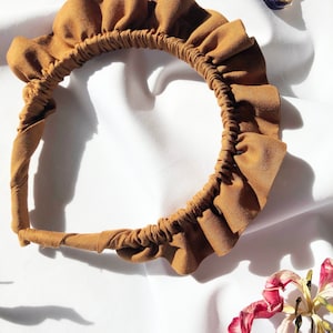 Caramel Rouched Headband: Handmade Cotton Ruffle Alice Band
