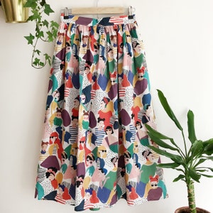 Printed Cotton Midi Skirt, Colour Block Print Skirt, Flared Midi skirt, 1950 Skirt, Full Skirt