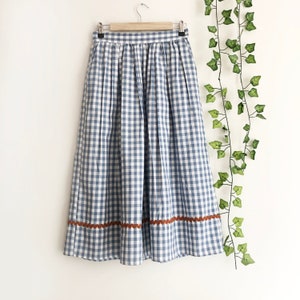 Blue Gingham Midi Skirt with Ric Rac Trim, Gingham Midi Skirt, Flared Midi skirt, 1950 Skirt, Full Skirt