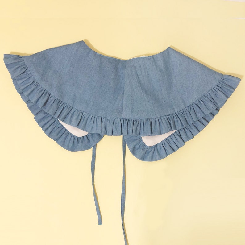 Denim Cotton Removable Collar, Frill collar, Detachable Frill collar, Layering Collar, Light Blue Denim Chambray Collar, Oversized Collar image 3