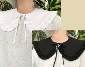 Detachable Frill Collar Set: White & Black Cotton Layering Collar