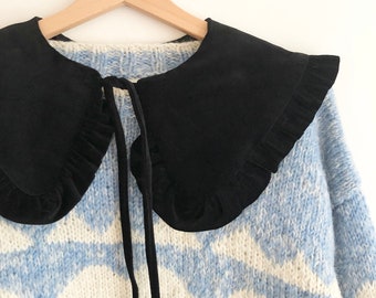 Black Velvet Frill Collar: Extra Wide Detachable Handmade Collar