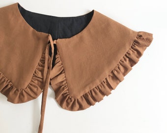 Extra Wide White Cotton Removable Collar, Frill collar, Detachable Frill collar, Layering Collar, Oversized Collar- Caramel