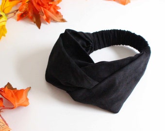 Soft Corduroy Twisted Headband, Black Extra Wide headband, Knot headband, Head Scarf look, Wrap Headband, Winter Headband, Turban Headband