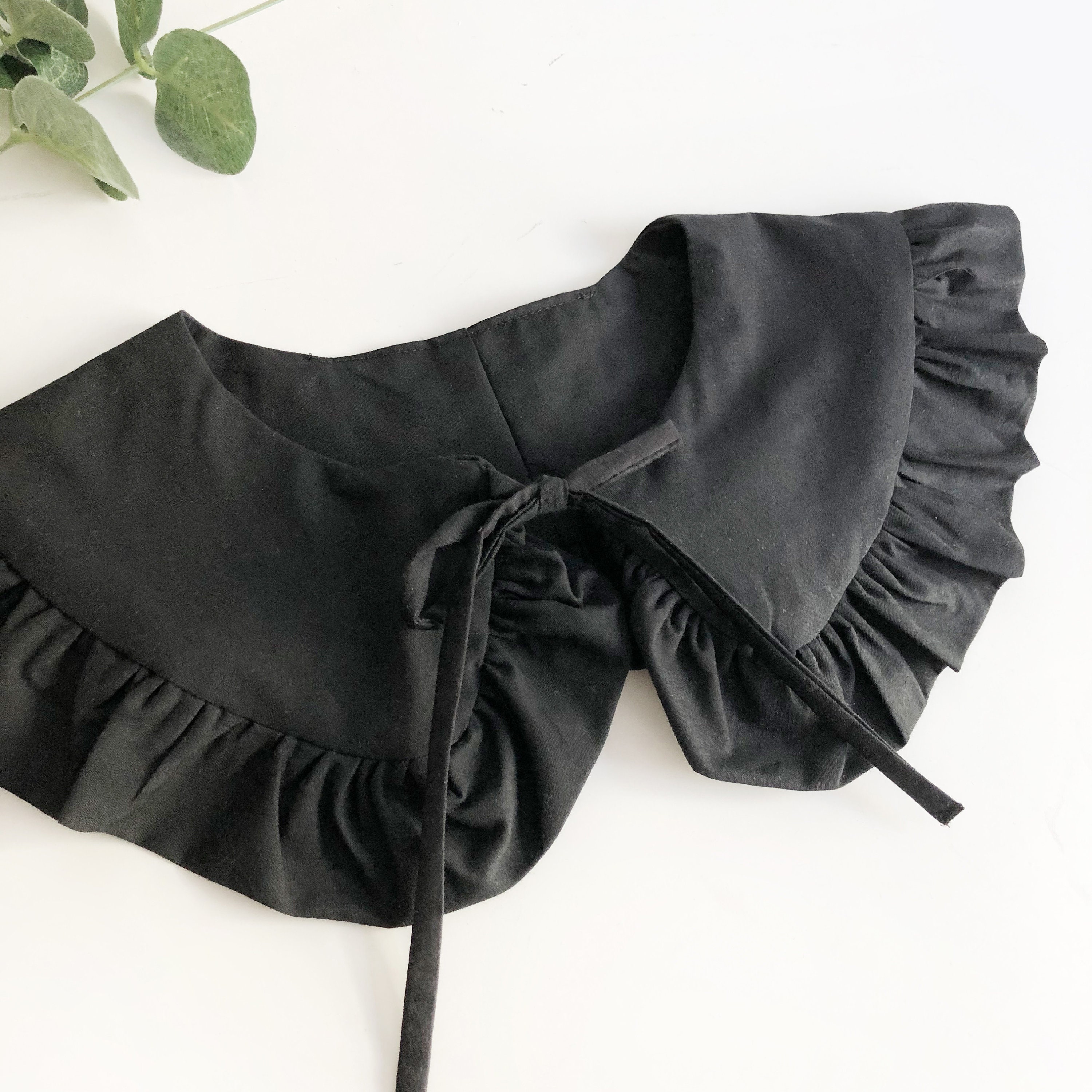 Wide Black Cotton Removable Collar, Frill collar, Detachable Frill co…
