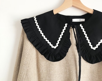 Detachable Collar, Ric Rac Collar, Frill collar, Detachable Frill collar, Layering Collar, Oversized Collar- Black