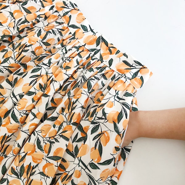 Peach Print Cotton Midi Skirt,  Printed Midi Skirt, Flared Midi skirt, Full Skirt, 1950 Skirt