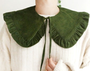 Olive Corduroy Removable Collar, Frill collar, Detachable Frill collar, Layering Collar, Oversized Collar