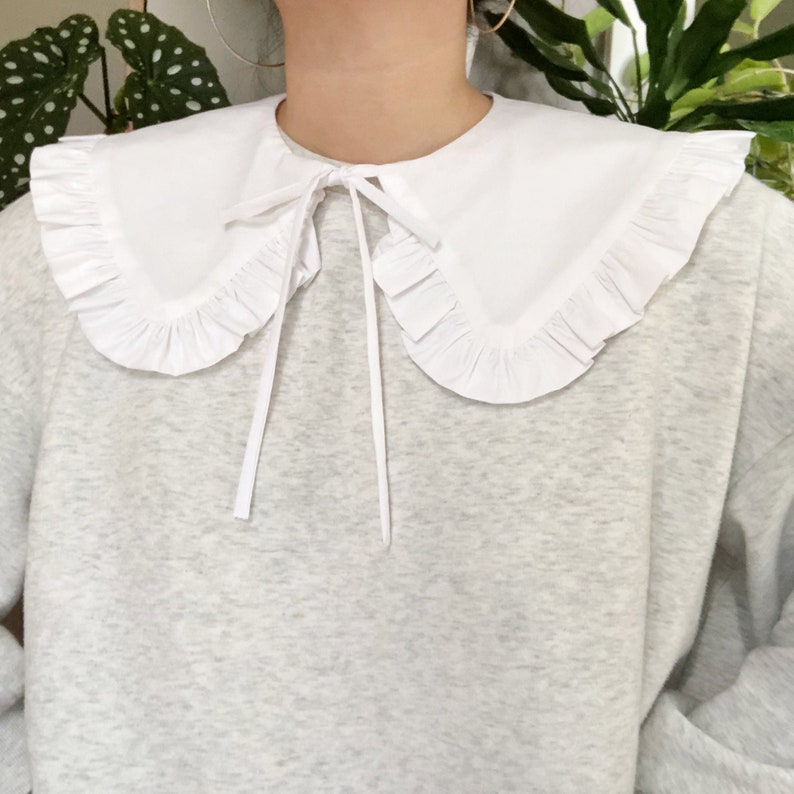 Extra Wide White Cotton Removable Collar, Frill collar, Detachable Frill collar, Layering Collar, Oversized Collar White image 1