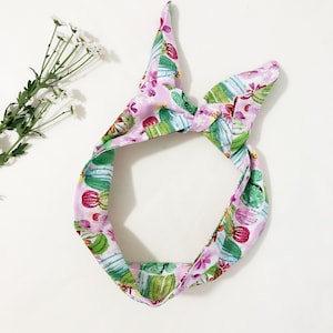 Diadema de alambre con estampado de cactus, diadema ancha, diadema con nudo envolvente para el cabello, aspecto de pañuelo en la cabeza,
