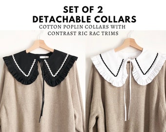 Set of 2 Detachable Collar, Ric Rac Collar, Detachable Black Collar, Frill collar, Removable Collar, Layering Collar, White Oversized Collar