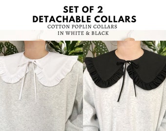 Set of 2 Detachable Cotton Collar, Frill collar, Detachable Frill collar, Layering Collar, White Oversized Collar, Black Detachable Collar