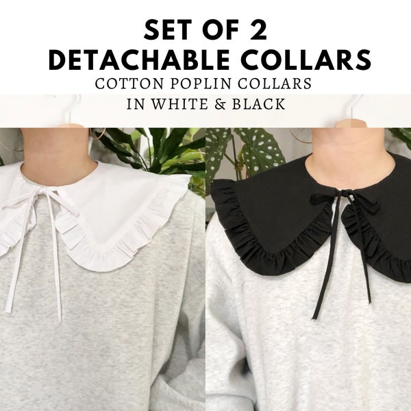 Set of 2 Detachable Cotton Collar, Frill collar, Detachable Frill collar, Layering Collar, White Oversized Collar, Black Detachable Collar
