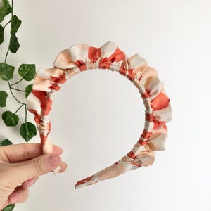 Peach Rouched Headband: Handmade Cotton Ruffle Alice Band