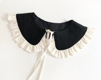 Collo oversize in velluto a coste nero e bianco Collo rimovibile, Colletto a scaglie, Colletto a frill staccabile, Collare a strati