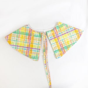 Extra Wide Pastel Check Print Cotton Removable Collar, Peter Pan Collar, Detachable collar, Layering Collar
