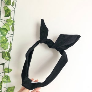 Diadema de alambre ancho, diadema ancha de pana negra, diadema de nudo de envoltura de cabello, aspecto de bufanda de cabeza,