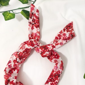 Diadema de alambre de algodón anglaise bordada con estampado floral, diadema ancha, diadema de nudo envolvente para el cabello, aspecto de bufanda en la cabeza,