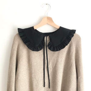 Wide Black Cotton Removable Collar, Frill collar, Detachable Frill collar, Oversized Collar, Layering Collar- Black