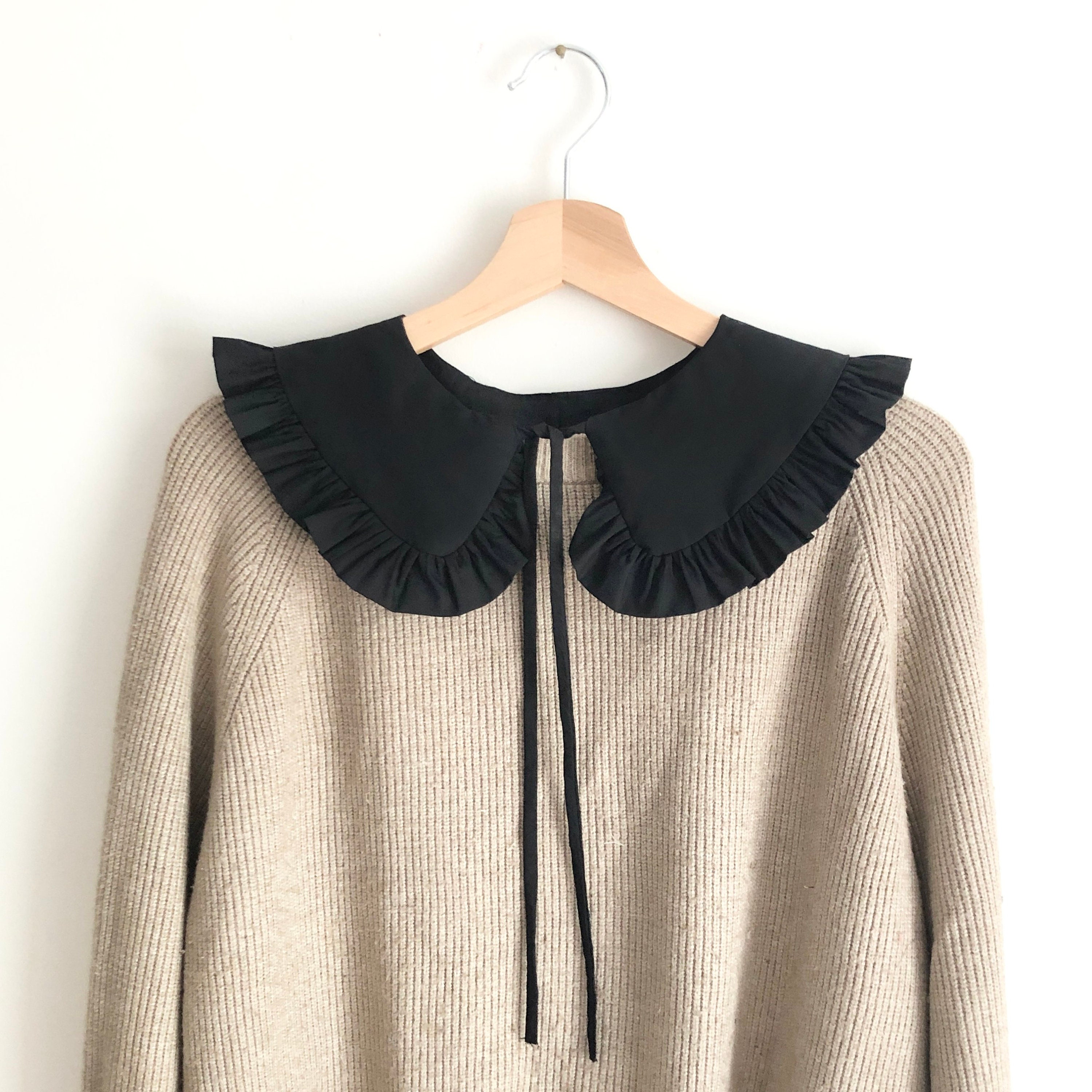 Wide Black Cotton Frill Collar: Detachable Layering Collar