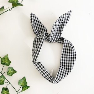 Diadema de alambre Gingham, diadema ancha, diadema de nudo envolvente para el cabello, aspecto de pañuelo en la cabeza,