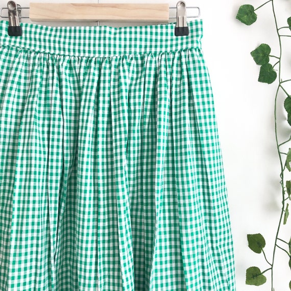 Green Cotton Gingham Midi Skirt, Check Skirt, Flared Midi Green Cotton Gingham Midi Skirt, Check Skirt, Flared Midi