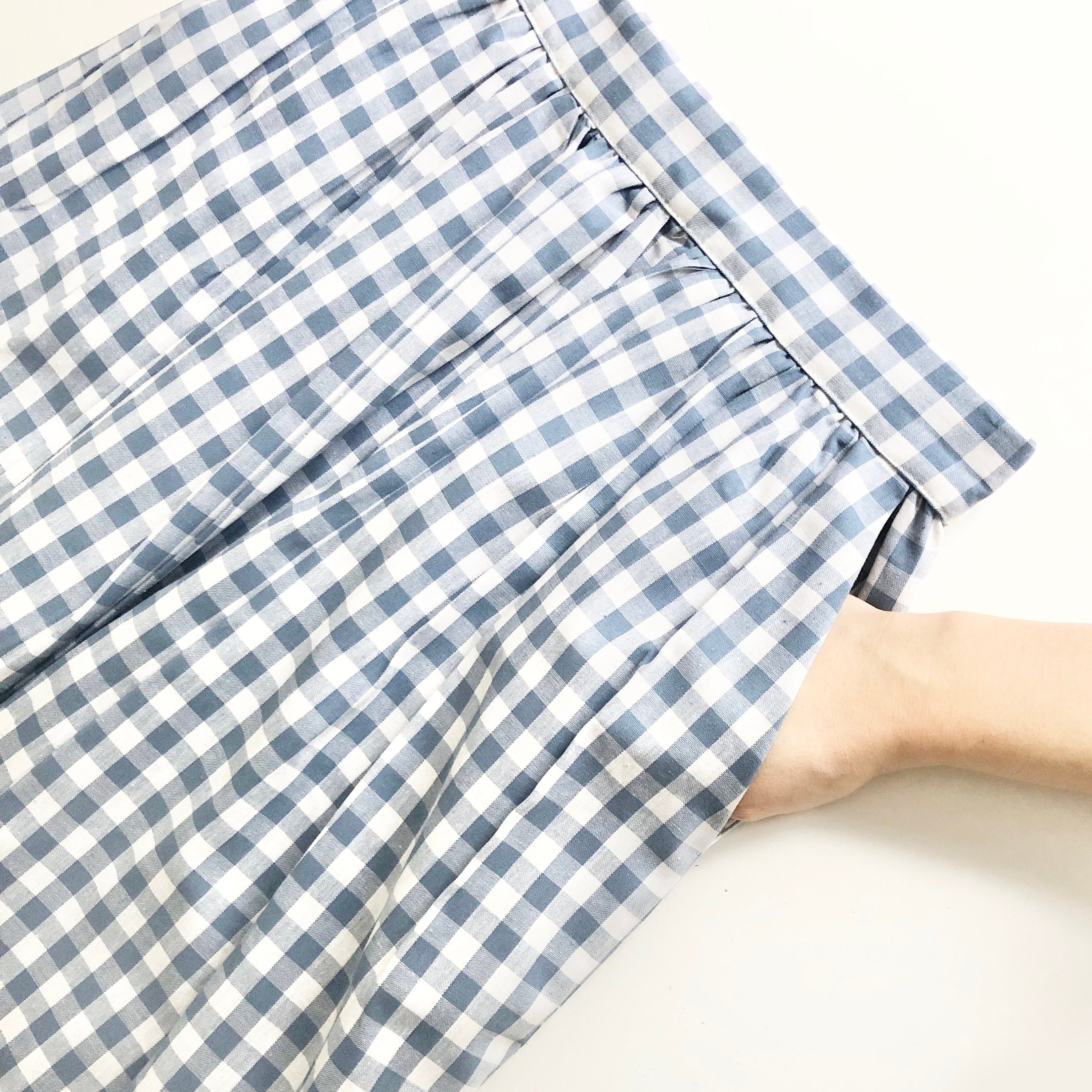 Blue Gingham Midi Skirt With Ric Rac Trim, Gingham Midi