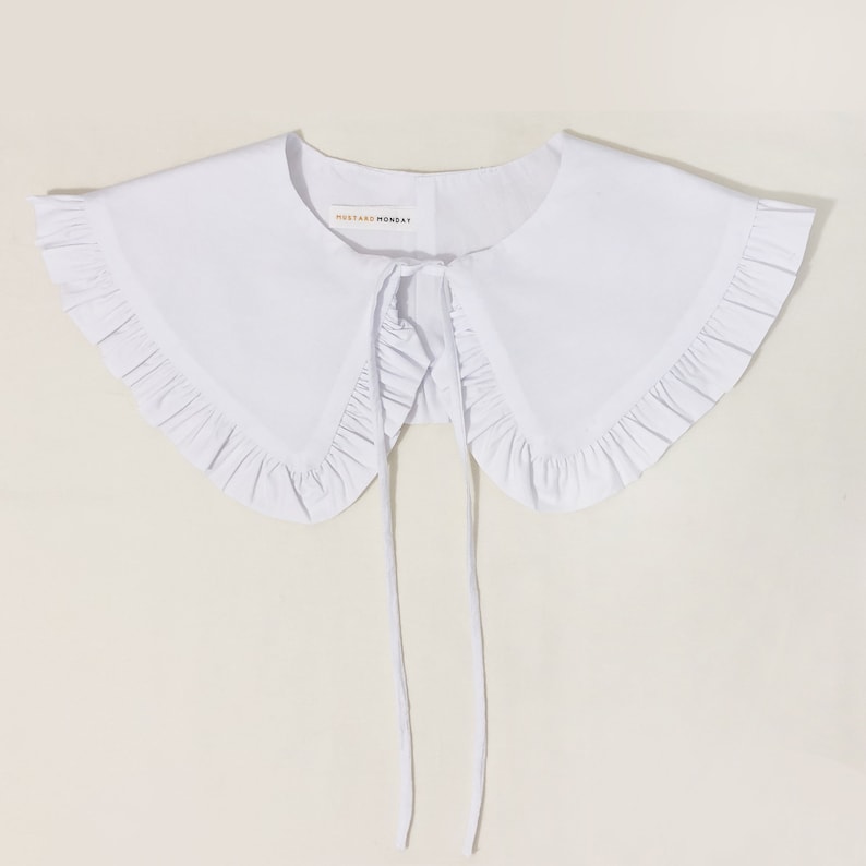 Extra Wide White Cotton Removable Collar, Frill collar, Detachable Frill collar, Layering Collar, Oversized Collar White image 4