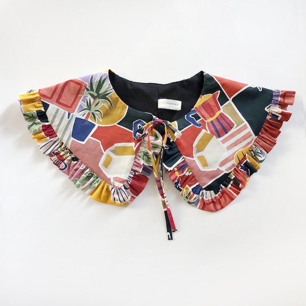 Retro Print Cotton Frill Collar: Detachable Layering Collar