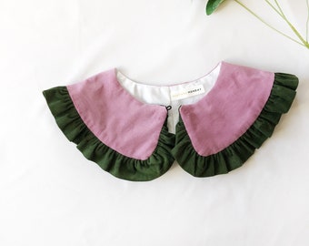 Lilac&Olive Green Corduroy Removable Collar, Frill collar, Detachable Frill collar, Layering Collar, Oversized Collar