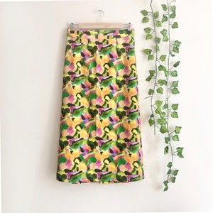 Linen Midi Skirt: Handmade A-Line High Waisted Painting Print