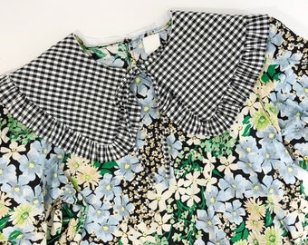 Gingham Frill Removable Collar: Black & White Cotton Layering Collar