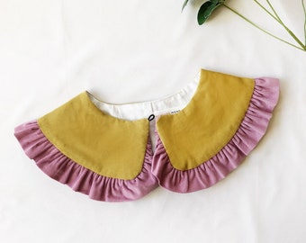 Mustard & Lilac Corduroy Frill Detachable Collar: Handmade in UK