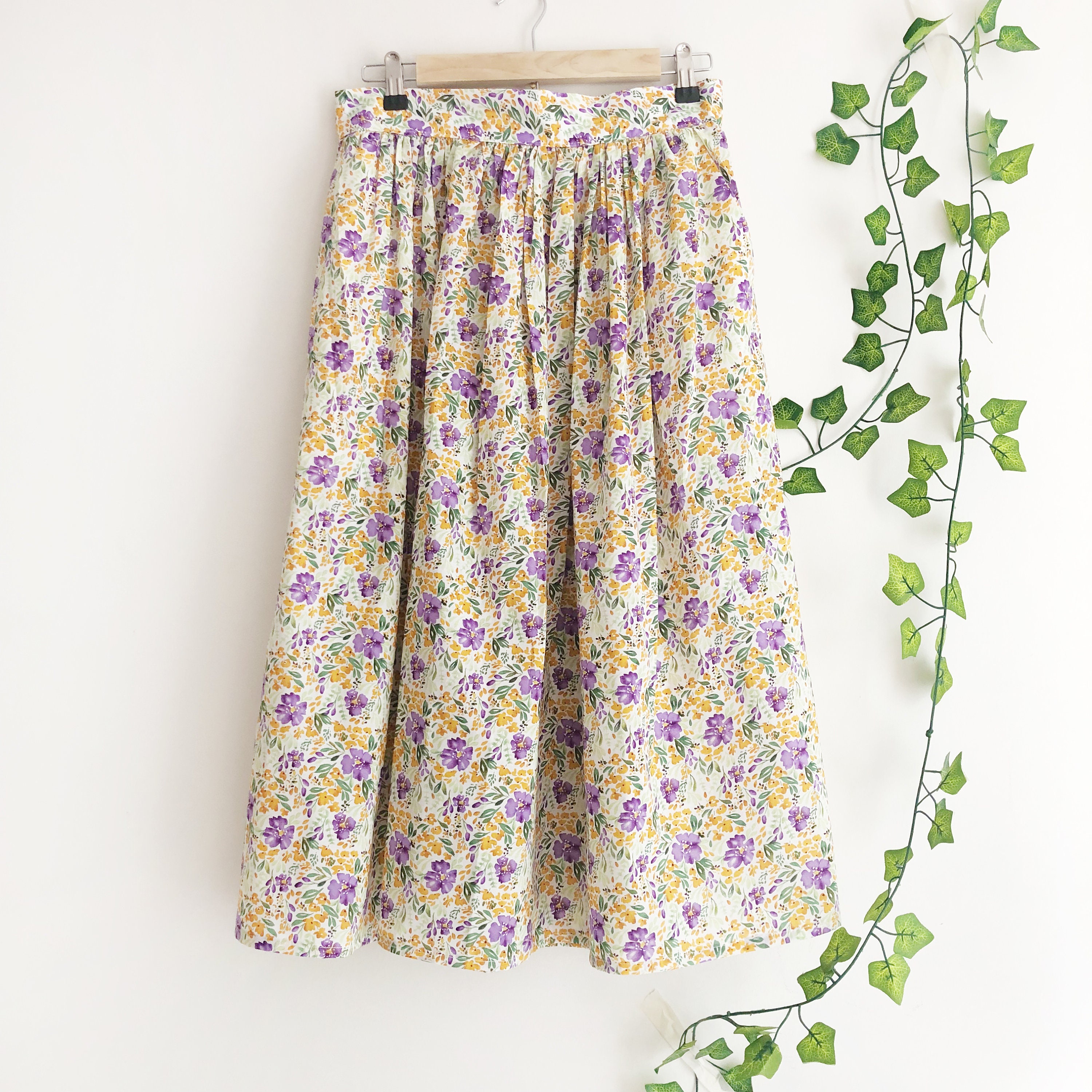 Purple Floral Printed Cotton Midi Skirt Colour Block Print | Etsy