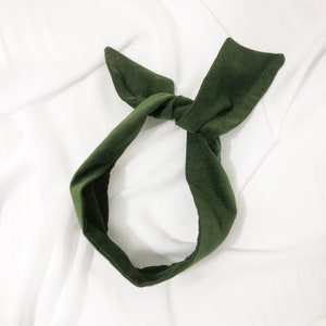 Olive Green Cotton Corduroy Wire Headband, Wide headband, Hair Wrap Knot headband, Head Scarf look,