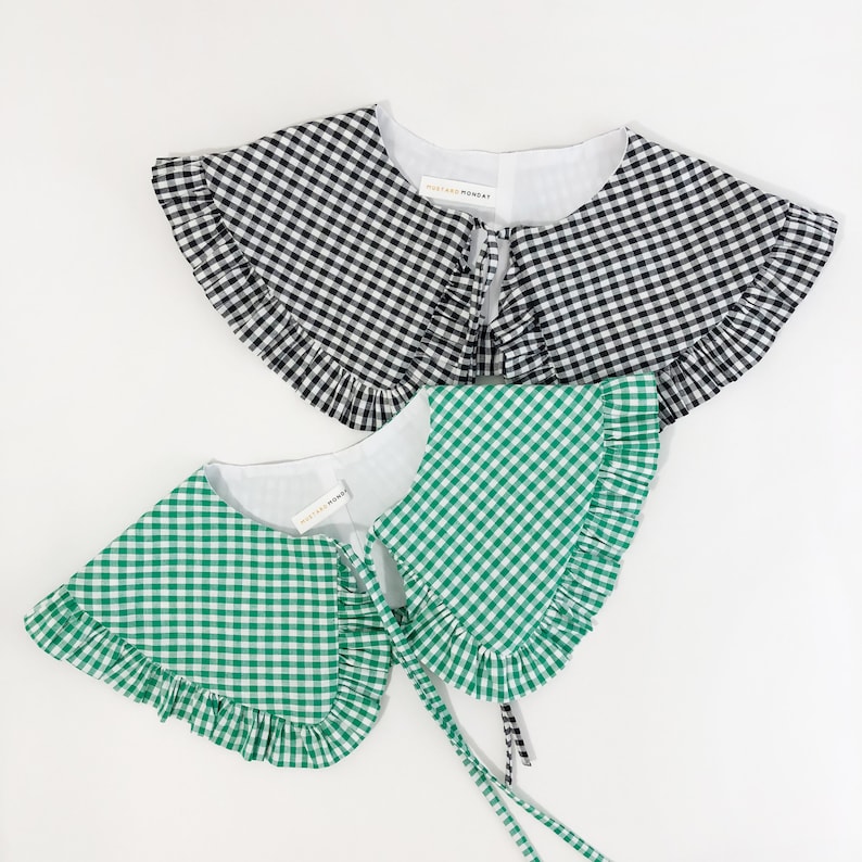 Gingham Frill Removable Collar: Black & White Cotton Layering Collar image 4