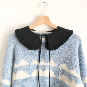 Cuello extraíble de algodón negro, cuello con volantes, cuello con volantes desmontables, cuello en capas: regular, negro